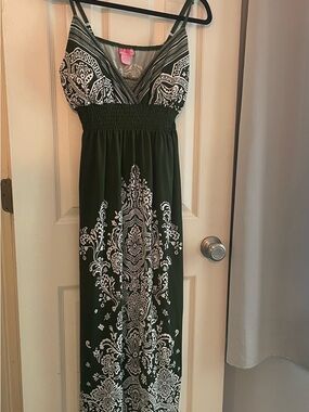 She's Cool Green and White Printed Maxi Dress